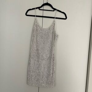 Elegant Silver Striped Dress